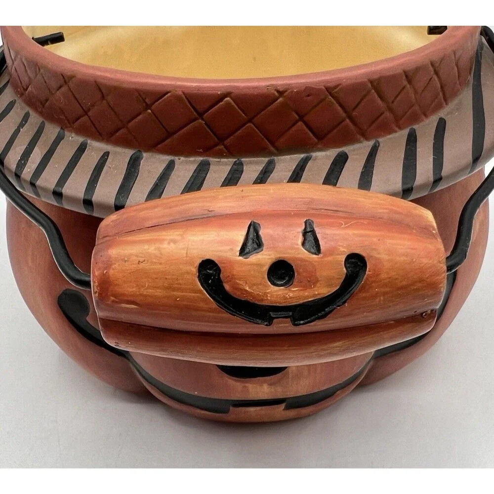Crazy Mountain Pumpkin Bucket Ceramic Halloween 6.5
